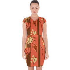 Amber Yellow Stripes Leaves Floral Capsleeve Drawstring Dress  by Mariart