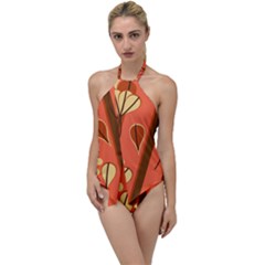 Amber Yellow Stripes Leaves Floral Go With The Flow One Piece Swimsuit