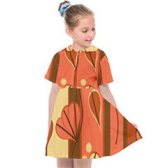 Amber Yellow Stripes Leaves Floral Kids  Sailor Dress