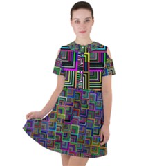 Wallpaper Background Colorful Short Sleeve Shoulder Cut Out Dress 