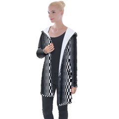 Art Optical Black White Contrast Longline Hooded Cardigan by Pakrebo