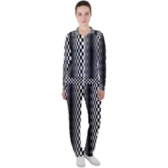 Art Optical Black White Contrast Casual Jacket And Pants Set by Pakrebo