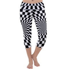 Optical Illusion Chessboard Tunnel Capri Yoga Leggings by Pakrebo