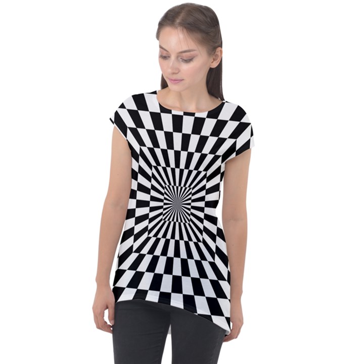 Optical Illusion Chessboard Tunnel Cap Sleeve High Low Top