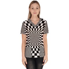 Optical Illusion Chessboard Tunnel Women s V-neck Scrub Top by Pakrebo