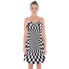 Optical Illusion Chessboard Tunnel Ruffle Detail Chiffon Dress by Pakrebo