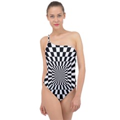 Optical Illusion Chessboard Tunnel Classic One Shoulder Swimsuit by Pakrebo