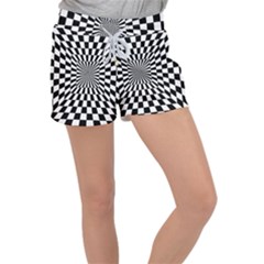 Optical Illusion Chessboard Tunnel Women s Velour Lounge Shorts by Pakrebo