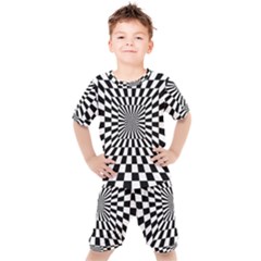 Optical Illusion Chessboard Tunnel Kids  Tee And Shorts Set by Pakrebo