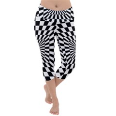 Optical Illusion Chessboard Tunnel Lightweight Velour Capri Yoga Leggings by Pakrebo