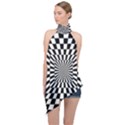 Optical Illusion Chessboard Tunnel Halter Asymmetric Satin Top View1