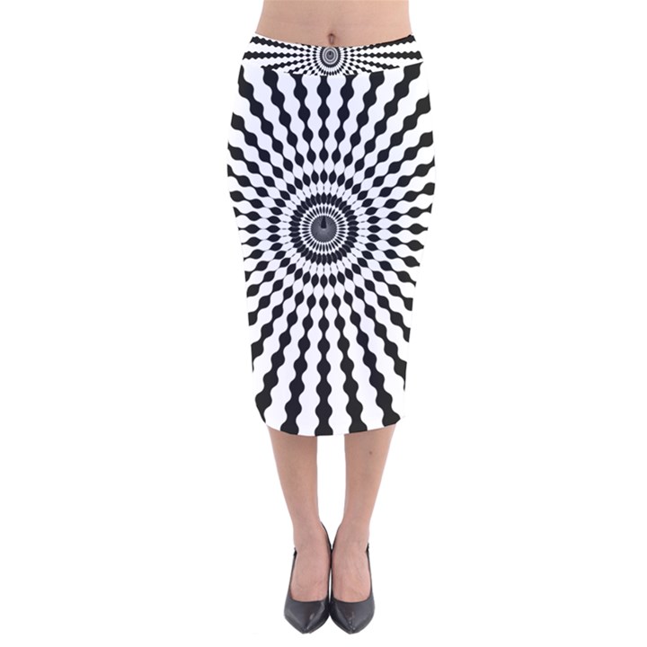 Starburst Sunburst Hypnotic Velvet Midi Pencil Skirt