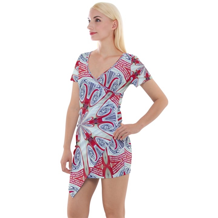 Kaleidoscope Background Bottles Short Sleeve Asymmetric Mini Dress