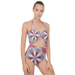 Kaleidoscope Background Bottles Scallop Top Cut Out Swimsuit by Pakrebo