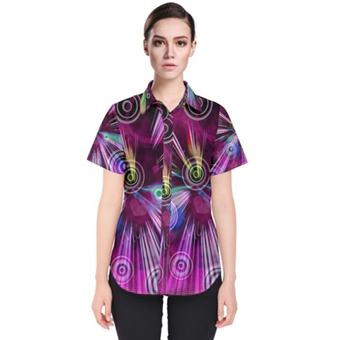 Fractal Circles Abstract Women s Short Sleeve Shirt by Pakrebo