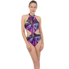 Fractal Circles Abstract Halter Side Cut Swimsuit by Pakrebo