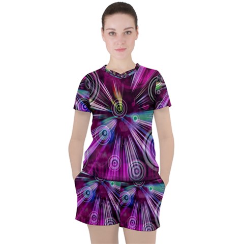 Fractal Circles Abstract Women s Tee And Shorts Set by Pakrebo