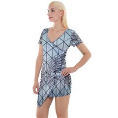 Graphic Pattern Wing Art Short Sleeve Asymmetric Mini Dress by Pakrebo