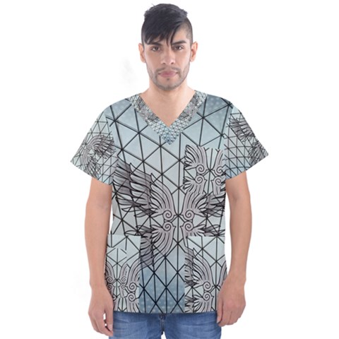 Graphic Pattern Wing Art Men s V-neck Scrub Top by Pakrebo