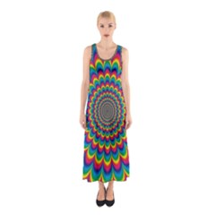 Psychedelic Colours Vibrant Rainbow Sleeveless Maxi Dress by Pakrebo