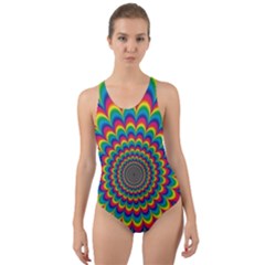 Psychedelic Colours Vibrant Rainbow Cut-out Back One Piece Swimsuit by Pakrebo