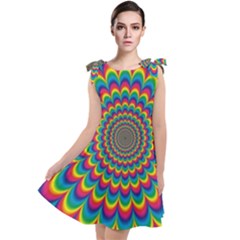 Psychedelic Colours Vibrant Rainbow Tie Up Tunic Dress by Pakrebo