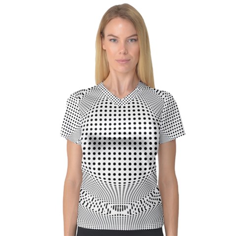 Illusion Form Shape Curve Design V-neck Sport Mesh Tee by Pakrebo