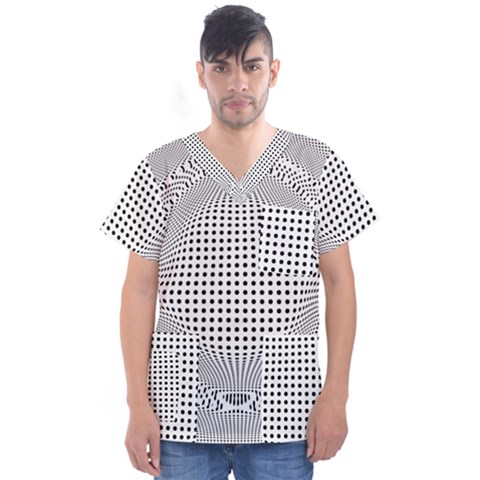 Illusion Form Shape Curve Design Men s V-neck Scrub Top by Pakrebo