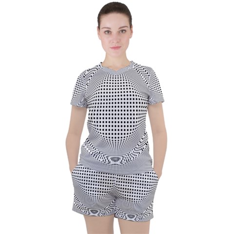 Illusion Form Shape Curve Design Women s Tee And Shorts Set by Pakrebo