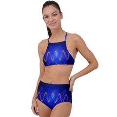 Light Shining Blue Frequency Sine High Waist Tankini Set by Pakrebo