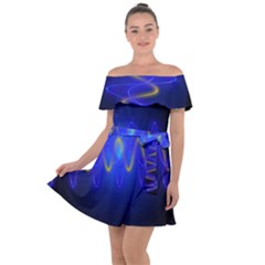 Light Shining Blue Frequency Sine Off Shoulder Velour Dress