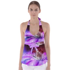 Clematis Structure Close Up Blossom Babydoll Tankini Top by Pakrebo