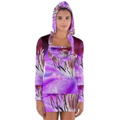 Clematis Structure Close Up Blossom Long Sleeve Hooded T-shirt by Pakrebo