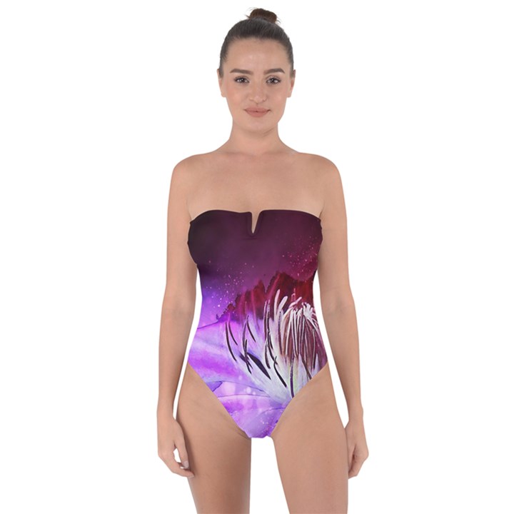 Clematis Structure Close Up Blossom Tie Back One Piece Swimsuit