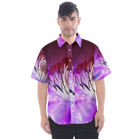 Clematis Structure Close Up Blossom Men s Short Sleeve Shirt by Pakrebo