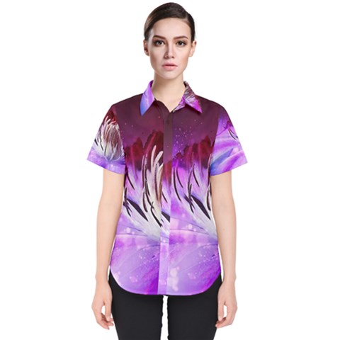 Clematis Structure Close Up Blossom Women s Short Sleeve Shirt by Pakrebo