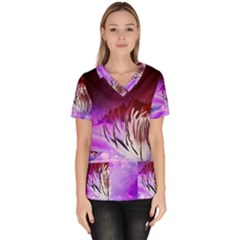 Clematis Structure Close Up Blossom Women s V-neck Scrub Top by Pakrebo