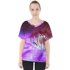 Clematis Structure Close Up Blossom V-neck Dolman Drape Top by Pakrebo