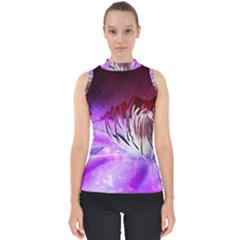 Clematis Structure Close Up Blossom Mock Neck Shell Top by Pakrebo