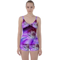 Clematis Structure Close Up Blossom Tie Front Two Piece Tankini by Pakrebo