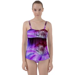 Clematis Structure Close Up Blossom Twist Front Tankini Set by Pakrebo