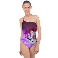 Clematis Structure Close Up Blossom Classic One Shoulder Swimsuit by Pakrebo