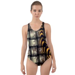 Graphics Abstraction The Illusion Cut-out Back One Piece Swimsuit by Pakrebo