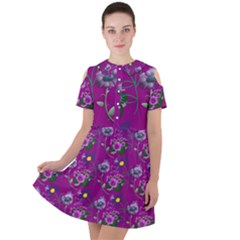 Flower Background Wallpaper Short Sleeve Shoulder Cut Out Dress  by Pakrebo