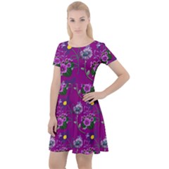 Flower Background Wallpaper Cap Sleeve Velour Dress 