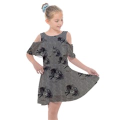 Awesome Steampunk Horse With Wings, Wonderful Pattern Kids  Shoulder Cutout Chiffon Dress by FantasyWorld7