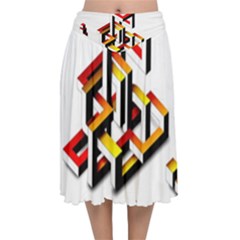 Maze Illusion Drawing Vector Velvet Flared Midi Skirt