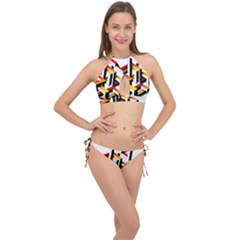 Maze Illusion Drawing Vector Cross Front Halter Bikini Set