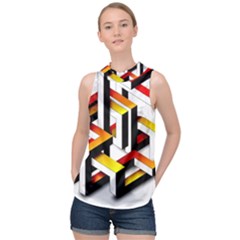 Maze Illusion Drawing Vector High Neck Satin Top