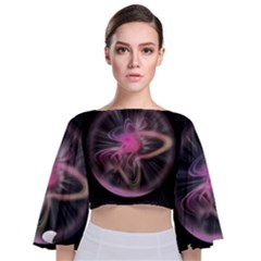 Stress Fractal Round Ball Light Tie Back Butterfly Sleeve Chiffon Top